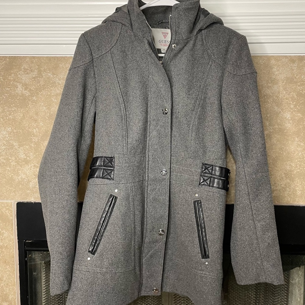 Guess peacoat jacket coat size small grey buttons and zip EUC - Picture 2 of 8